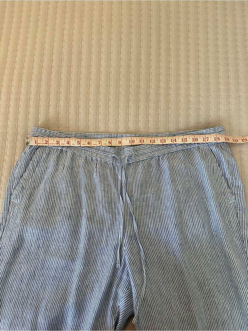 NWOT Talbots 100% Linen Wide Leg Pants Blue White Stripe Size 14W - Picture 9 of 13